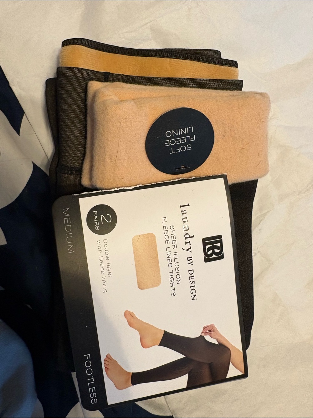 Laundry by Design Beige and Black Footless Fleece-Lined Tights